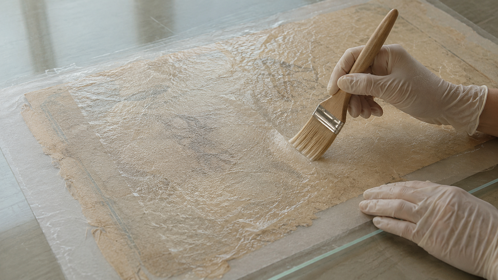 Strengthening paper with Japanese tissue: conservation lamination technique